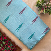 Pure Cotton Ikat Weaved Fabric - Sky Blue - Vastra Raag
