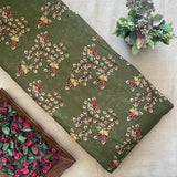 Khadi Cotton Printed Fabric - Kalamkari Print - Olive Green - Vastra Raag