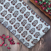 Mashru Silk Hand Block Printed Fabric - Light Slate Gray / Maroon - Big Butta - Vastra Raag