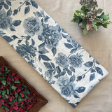 Khadi Cotton Printed Fabric - Floral - White/Navy Blue - Vastra Raag