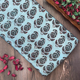 Mashru Silk Hand Block Printed Fabric - Moonstone Blue / Green - Mango (Keri) - Vastra Raag