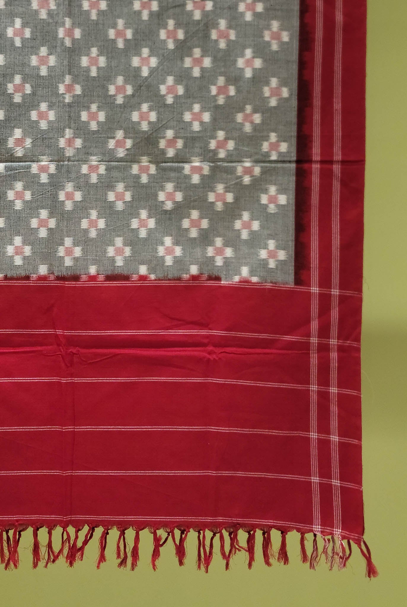 Pure Cotton Ikat Handloom Dupatta - Red/Grey - Vastra Raag