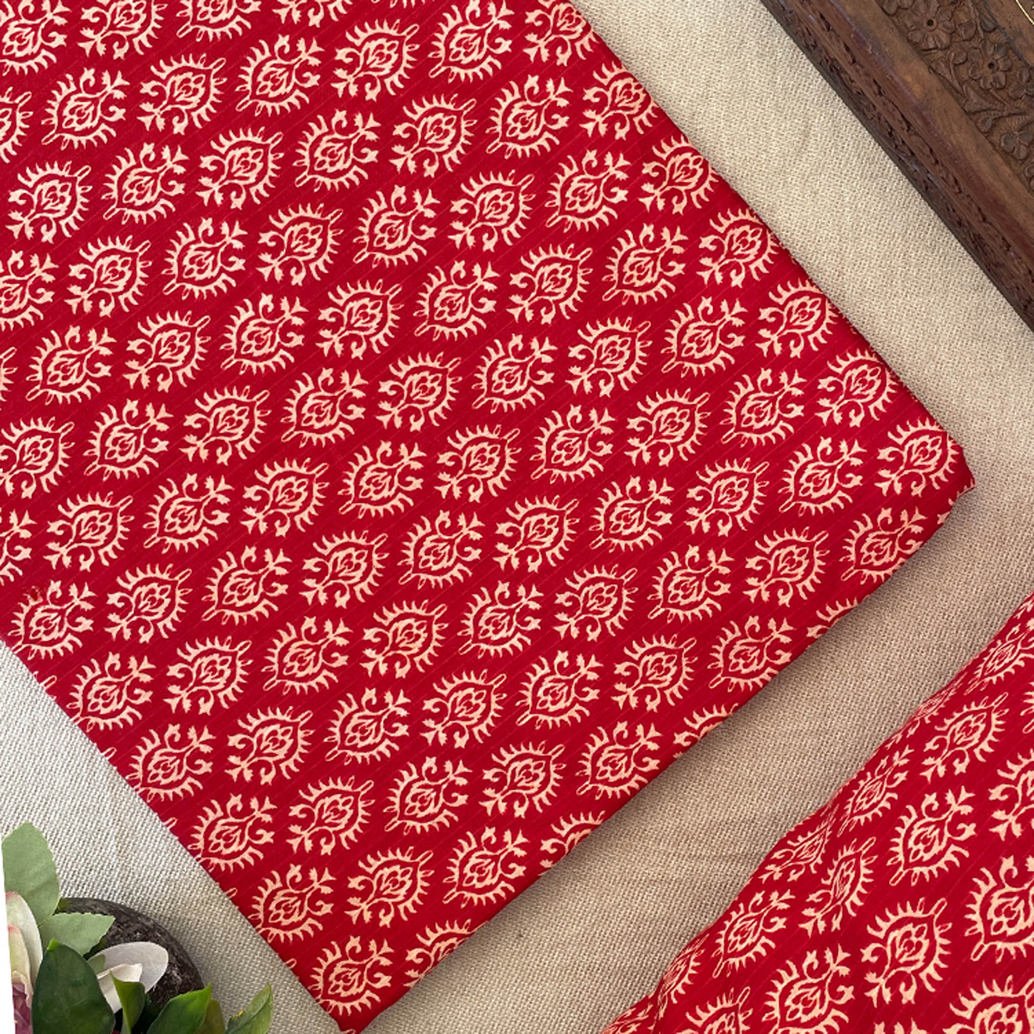 Pure Cotton Printed Fabric - Red/Cream Butta - Vastra Raag