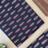 Pure Cotton Printed Fabric - Navy Blue/Red Butta - Vastra Raag