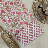 White/Pink Pure Cotton Hand Block Printed 2 PC Suit - Vastra Raag