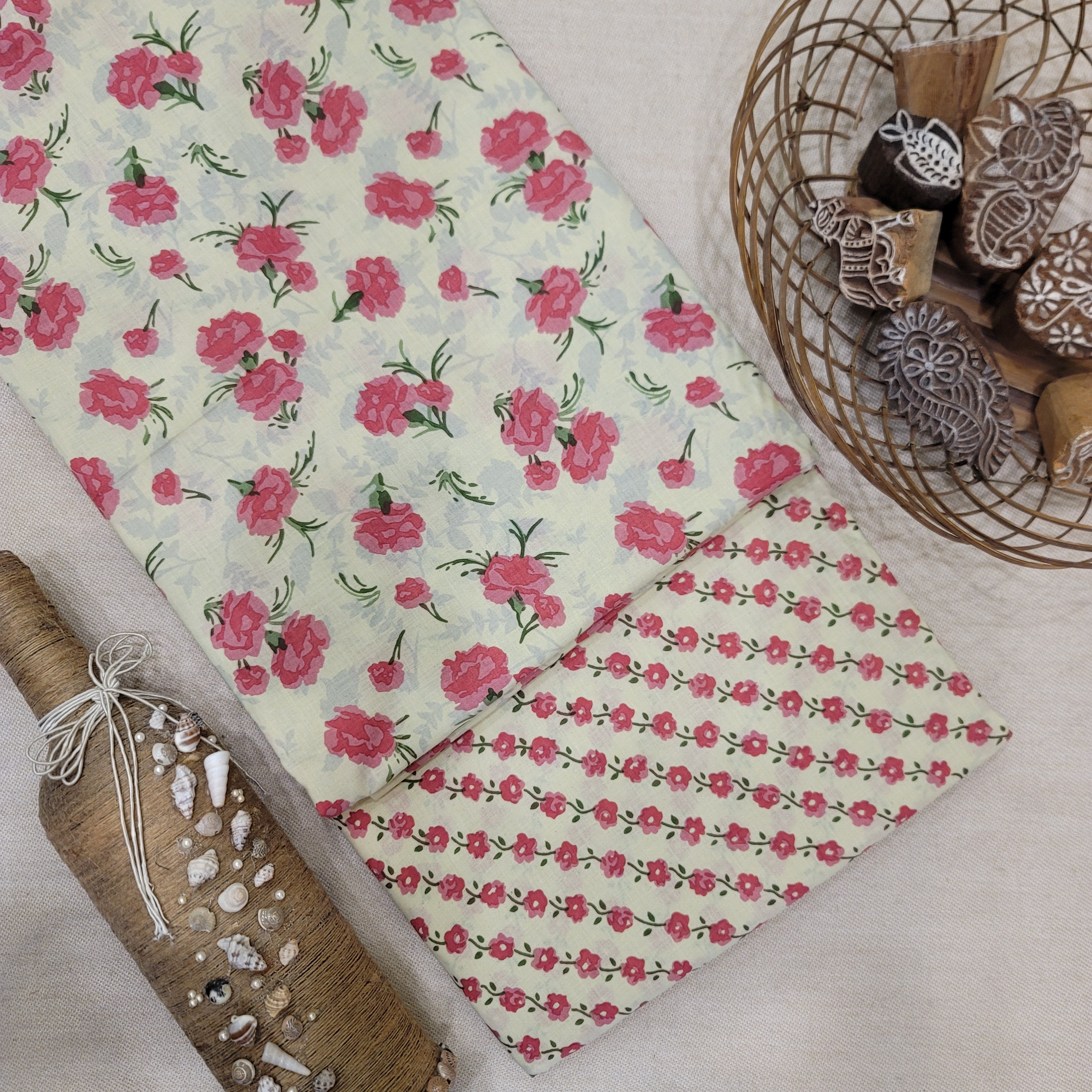 Light Peach Pure Cotton Hand Block Printed 2 PC Suit - Vastra Raag