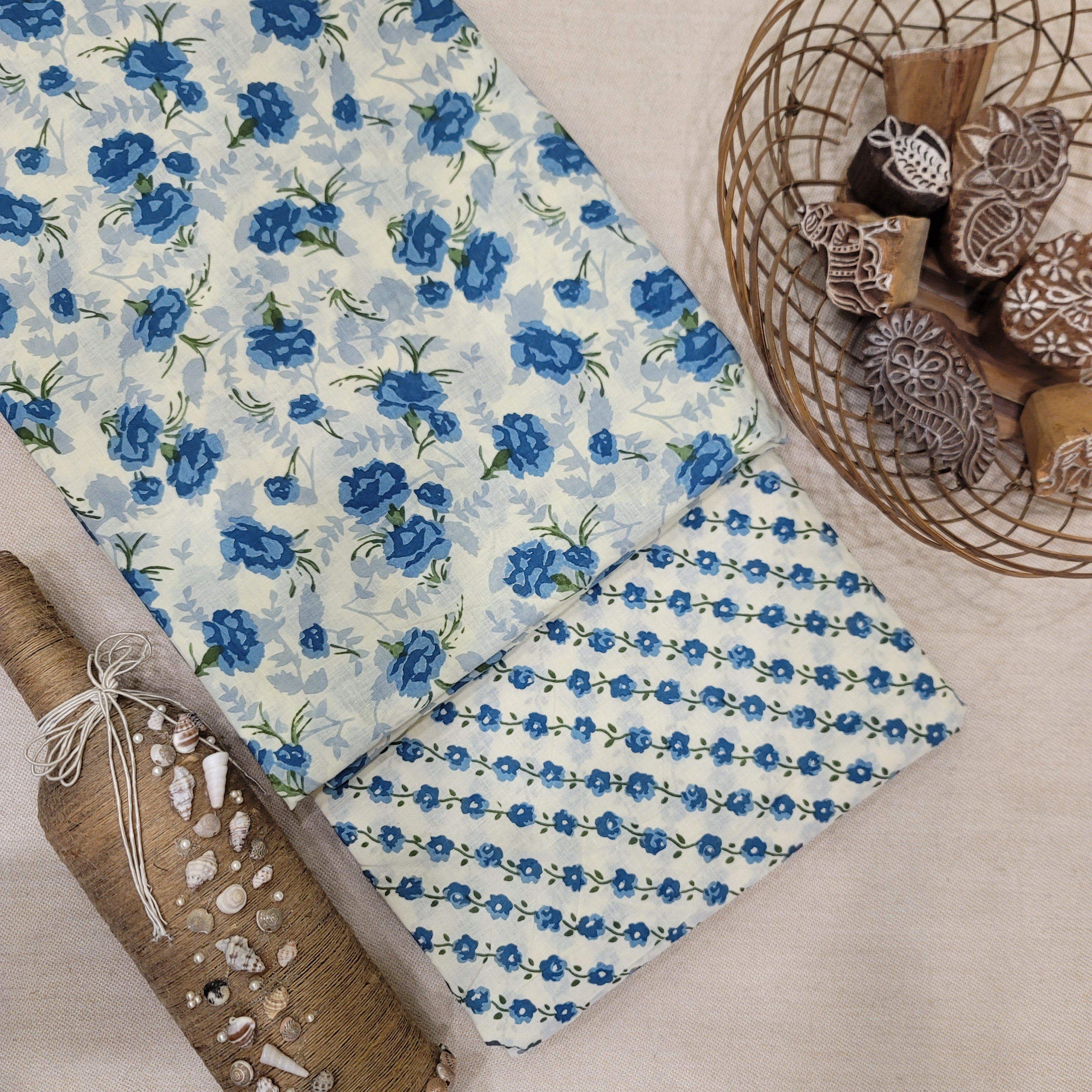 Cream Pure Cotton Hand Block Printed 2 PC Suit - Vastra Raag