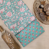 Sea Foam Green Pure Cotton Hand Block Printed 2 PC Suit - Vastra Raag