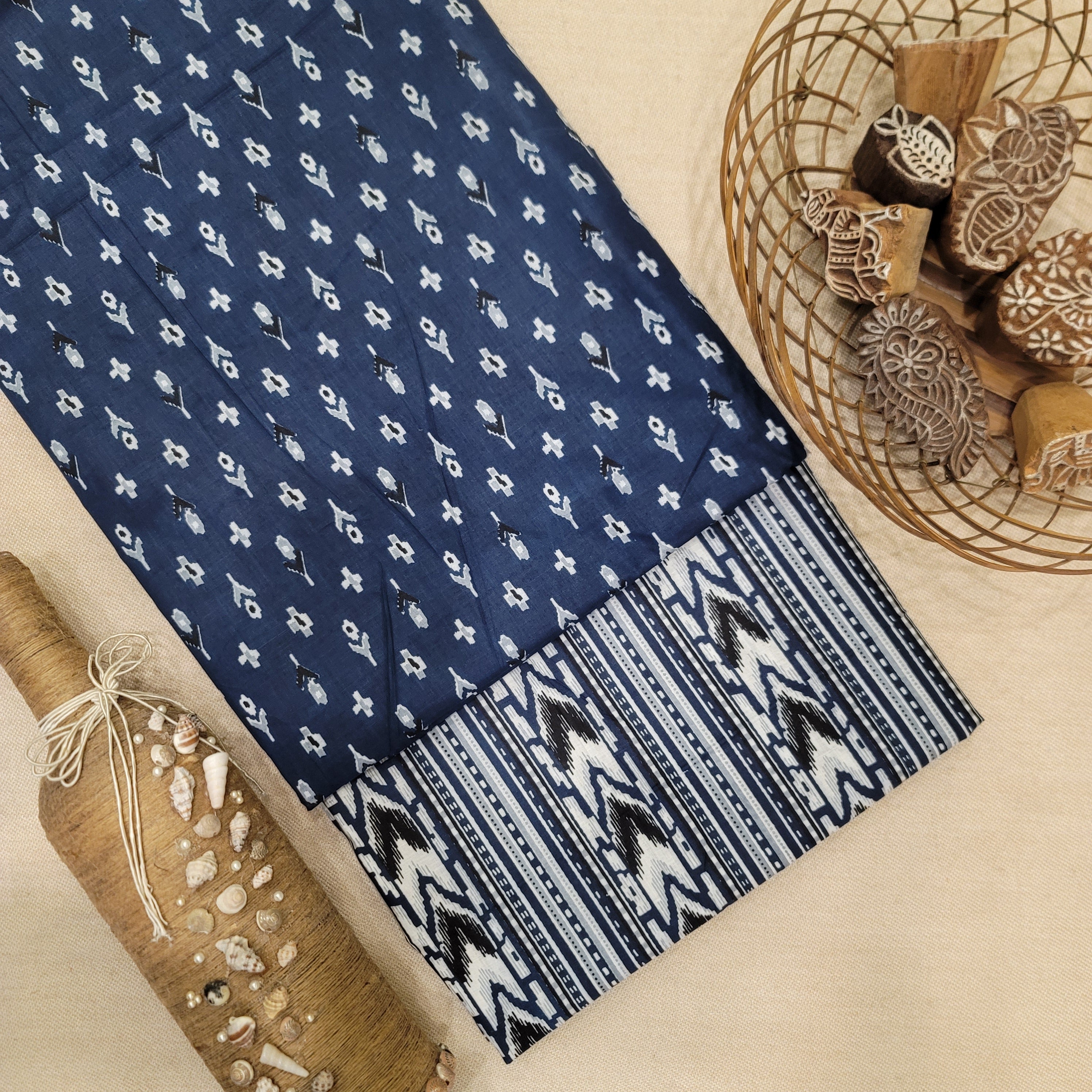 Blue Pure Cotton Hand Block Printed 2 PC Suit - Vastra Raag