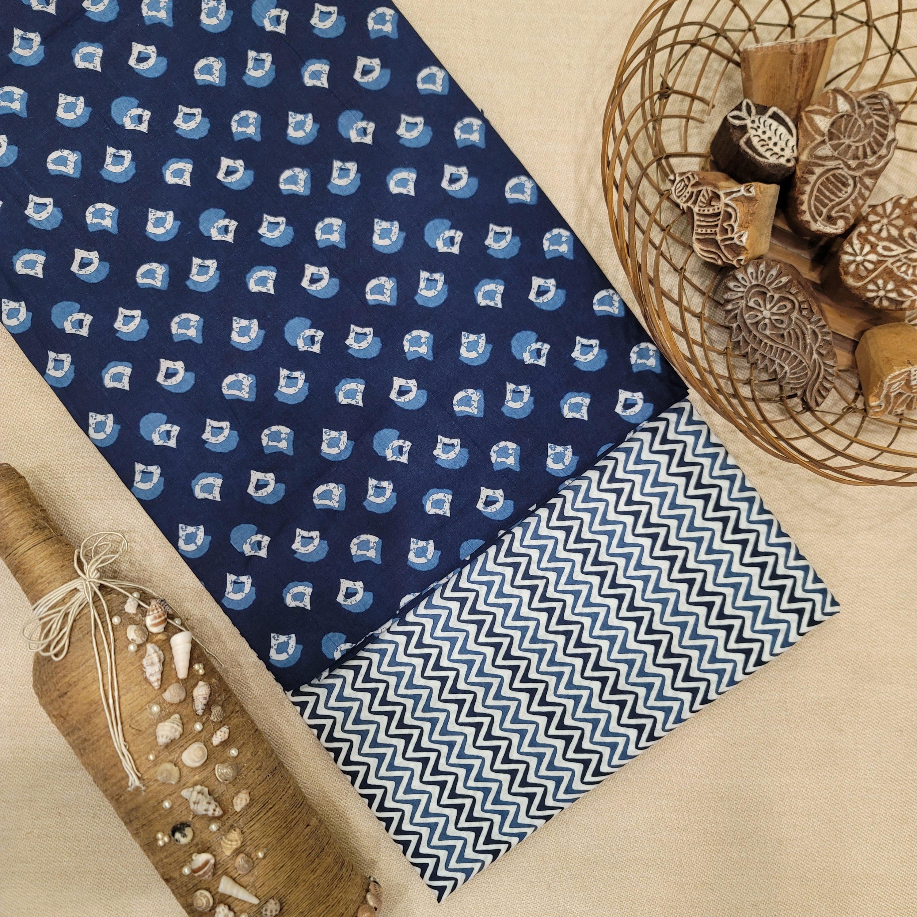 Blue Pure Cotton Hand Block Printed 2 PC Suit - Vastra Raag