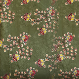 Khadi Cotton Printed Fabric - Kalamkari Print - Olive Green - Vastra Raag