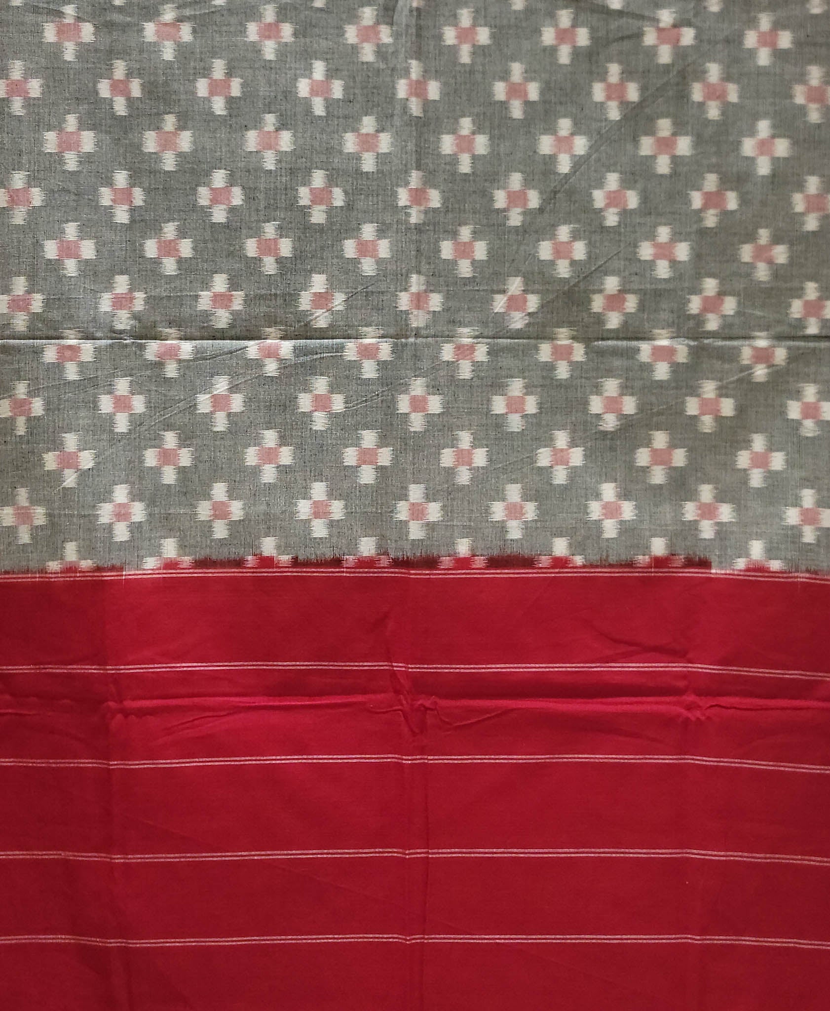 Pure Cotton Ikat Handloom Dupatta - Red/Grey - Vastra Raag