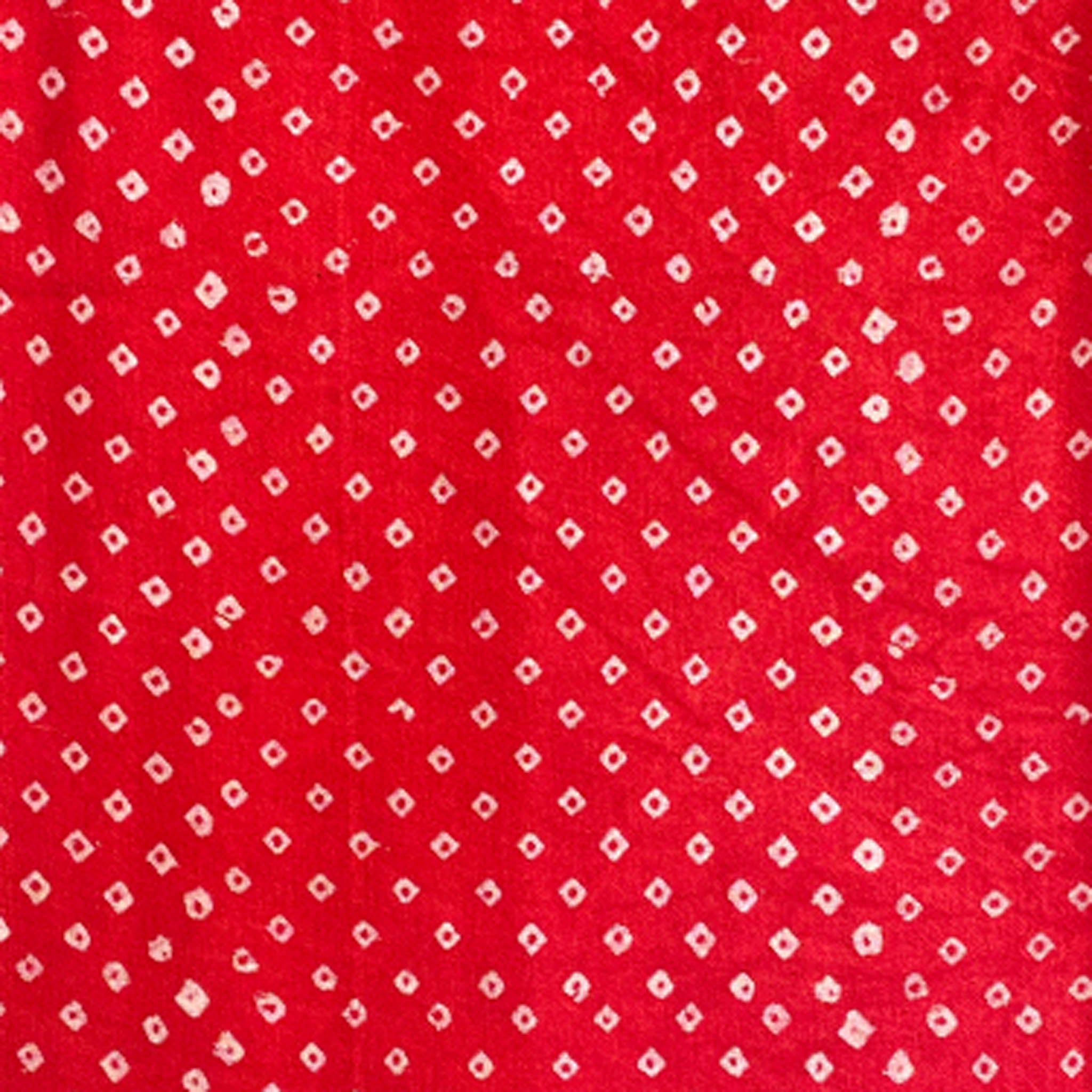 Mashru Silk Hand Block Printed Fabric - Red - Bandhani - Vastra Raag