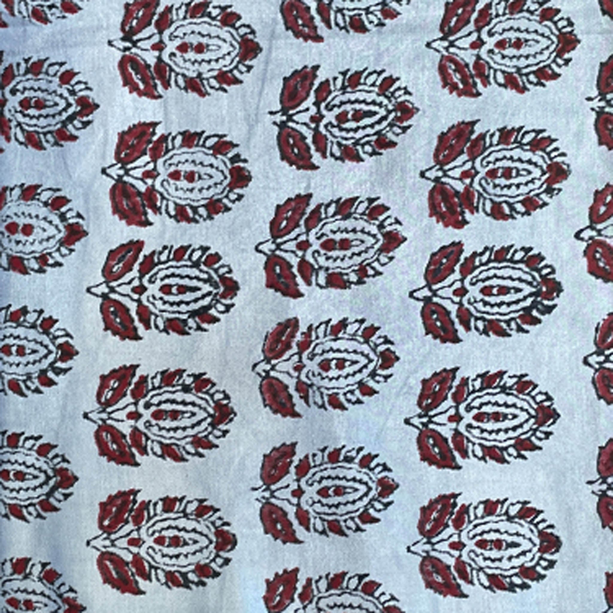 Mashru Silk Hand Block Printed Fabric - Light Slate Gray / Maroon - Big Butta - Vastra Raag