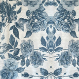 Khadi Cotton Printed Fabric - Floral - White/Navy Blue - Vastra Raag