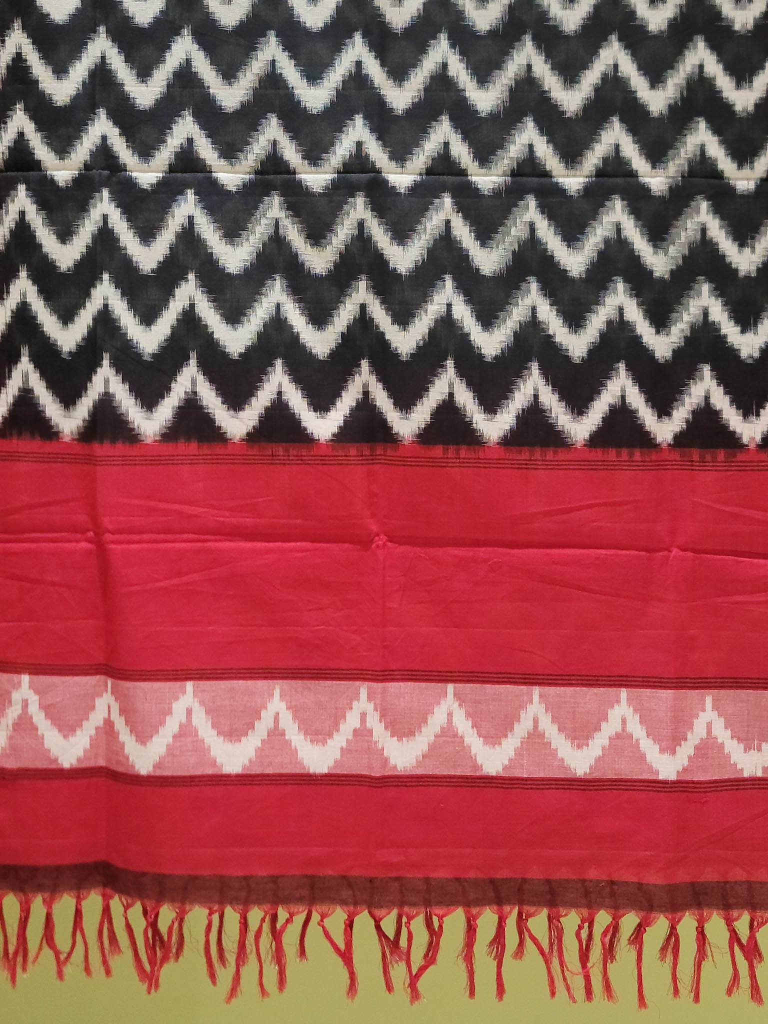 Pure Cotton Ikat Handloom Dupatta - Red/Black - Vastra Raag
