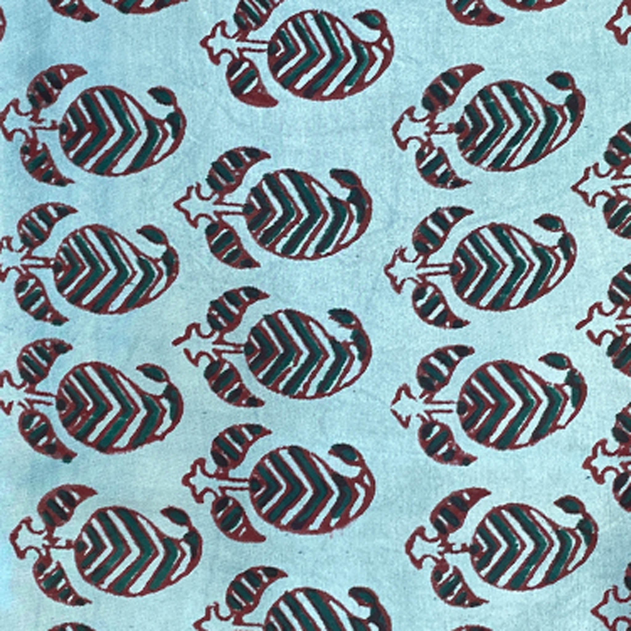Mashru Silk Hand Block Printed Fabric - Moonstone Blue / Green - Mango (Keri) - Vastra Raag
