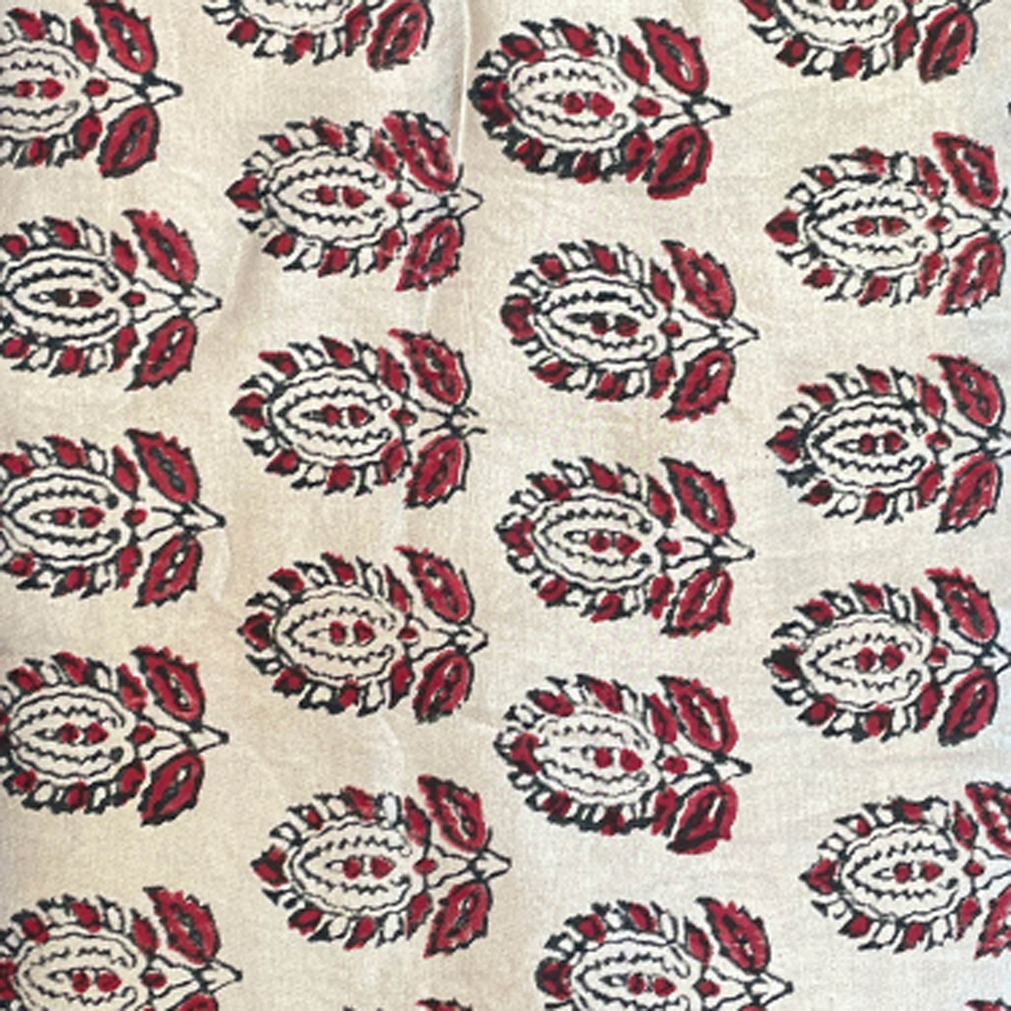 Mashru Silk Hand Block Printed Fabric - Bronze / Maroon - Big Butta - Vastra Raag