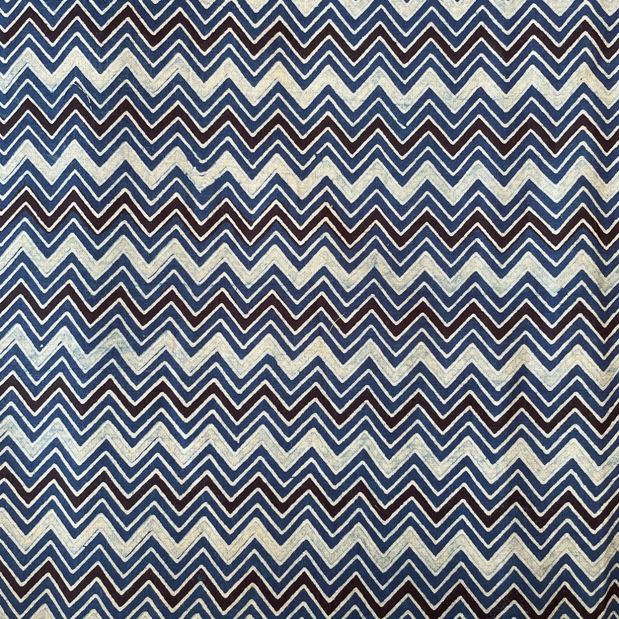 Pure Cotton Printed Fabric - Blue/Black Ajrakh Zig Zag - Vastra Raag