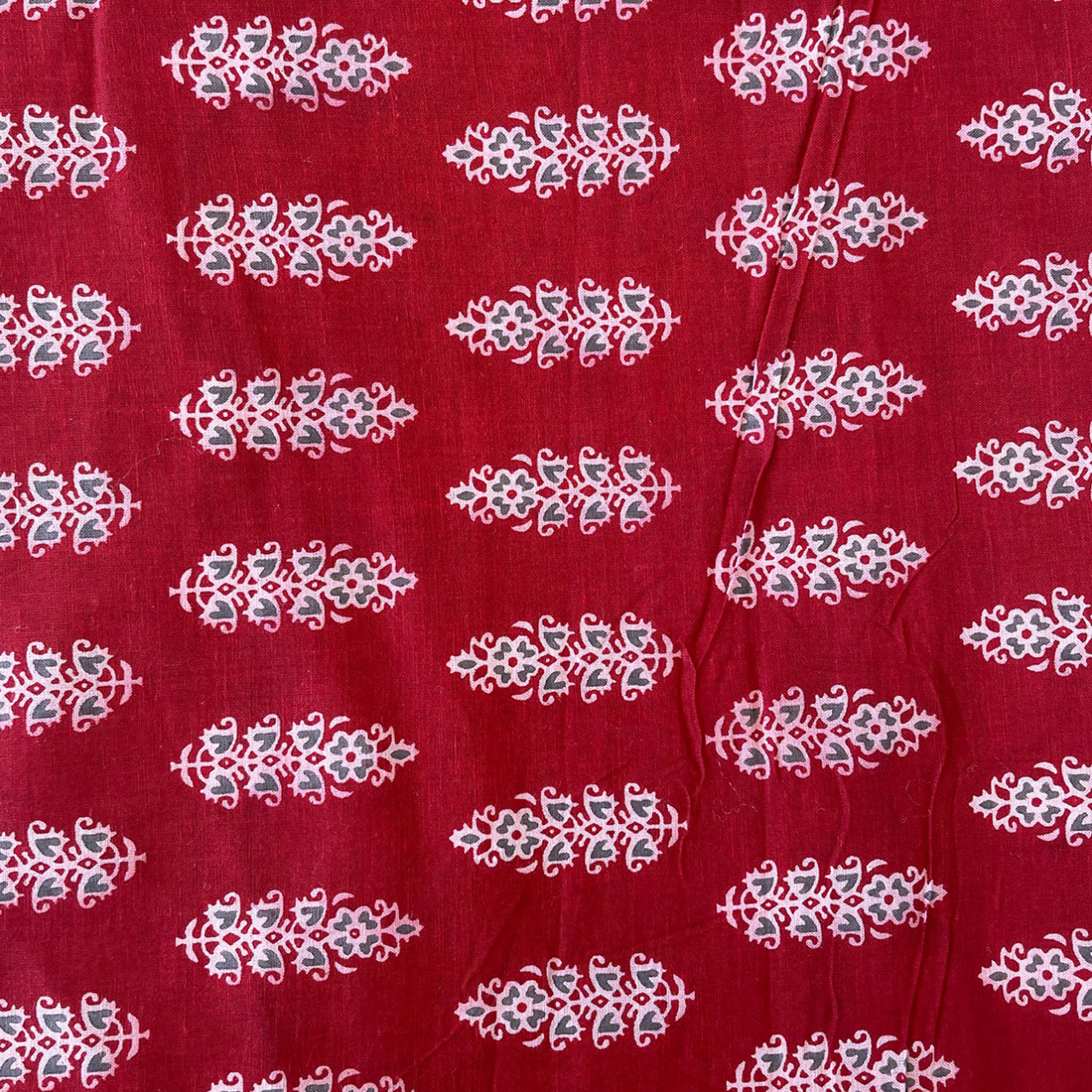 Pure Cotton Printed Fabric - Red/Big Butta - Vastra Raag