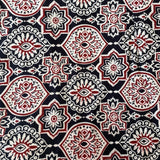 Pure Cotton Printed Fabric - Black/Badam Ajrakh - Vastra Raag