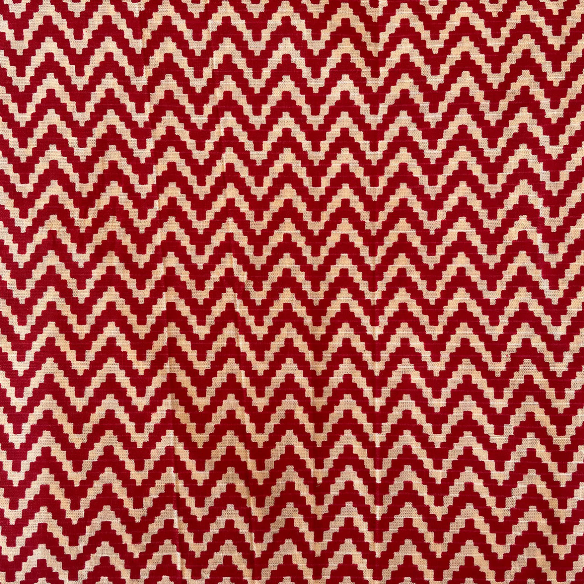Pure Cotton Printed Fabric - Red/Cream Zig Zag - Vastra Raag