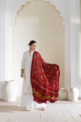 Maroon - Pure Modal Silk Bandhani Barbag Dupatta with Zari Lagdi Patta