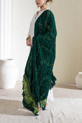Bottle Green - Pure Modal Silk Lehriya Bandhani Dupatta with Zari Lagdi Patta