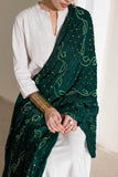Bottle Green - Pure Modal Silk Lehriya Bandhani Dupatta with Zari Lagdi Patta