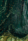 Bottle Green - Pure Modal Silk Lehriya Bandhani Dupatta with Zari Lagdi Patta
