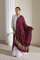 Wine - Pure Modal Silk Bandhani Barbag Dupatta with Zari Lagdi Patta