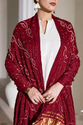 Maroon - Pure Modal Silk Lehriya Bandhani Dupatta with Zari Lagdi Patta