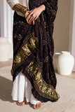 Black - Pure Modal Silk Lehriya Bandhani Dupatta with Zari Lagdi Patta