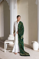 Bottle Green - Pure Modal Silk Bandhani Barbag Dupatta with Zari Lagdi Patta - Vastra Raag