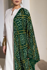 Bottle Green - Pure Modal Silk Bandhani Barbag Dupatta with Zari Lagdi Patta