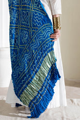 Blue - Pure Modal Silk Bandhani Barbag Dupatta with Zari Lagdi Patta