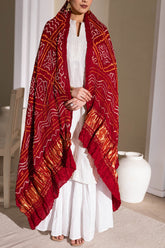 Red - Pure Modal Silk Bandhani Barbag Dupatta with Zari Lagdi Patta