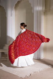 Red - Pure Modal Silk Bandhani Barbag Dupatta with Zari Lagdi Patta