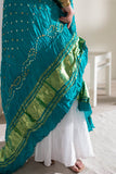 Rama Green - Pure Modal Silk Bandhani Dani Dupatta with Zari Lagdi Patta