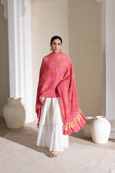 Pink - Pure Modal Silk Bandhani Barbag Dupatta with Zari Lagdi Patta