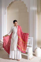 Pink - Pure Modal Silk Bandhani Checks Pallu Dupatta with Zari Lagdi Patta
