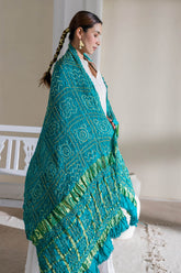 Rama Green - Pure Modal Silk Bandhani Checks Pallu Dupatta with Zari Lagdi Patta