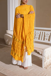 Yellow - Pure Modal Silk Bandhani Checks Pallu Dupatta with Zari Lagdi Patta