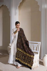 Black - Pure Modal Silk Bandhani Checks Pallu Dupatta with Zari Lagdi Patta