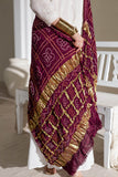 Wine - Pure Modal Silk Bandhani Checks Pallu Dupatta with Zari Lagdi Patta