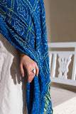 Blue - Pure Modal Silk Bandhani Checks Pallu Dupatta with Zari Lagdi Patta