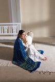 Blue - Pure Modal Silk Bandhani Checks Pallu Dupatta with Zari Lagdi Patta
