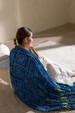 Blue - Pure Modal Silk Bandhani Checks Pallu Dupatta with Zari Lagdi Patta