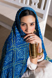 Blue - Pure Modal Silk Bandhani Checks Pallu Dupatta with Zari Lagdi Patta