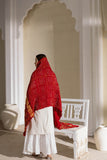 Red - Pure Modal Silk Bandhani Checks Pallu Dupatta with Zari Lagdi Patta